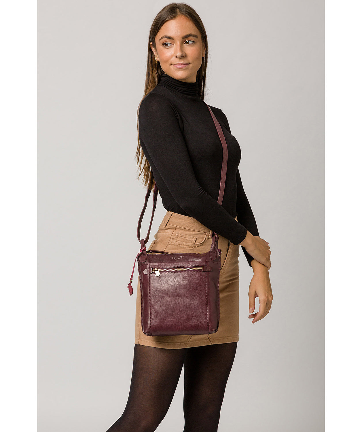 'Rego' Plum Leather Cross Body Bag image 2