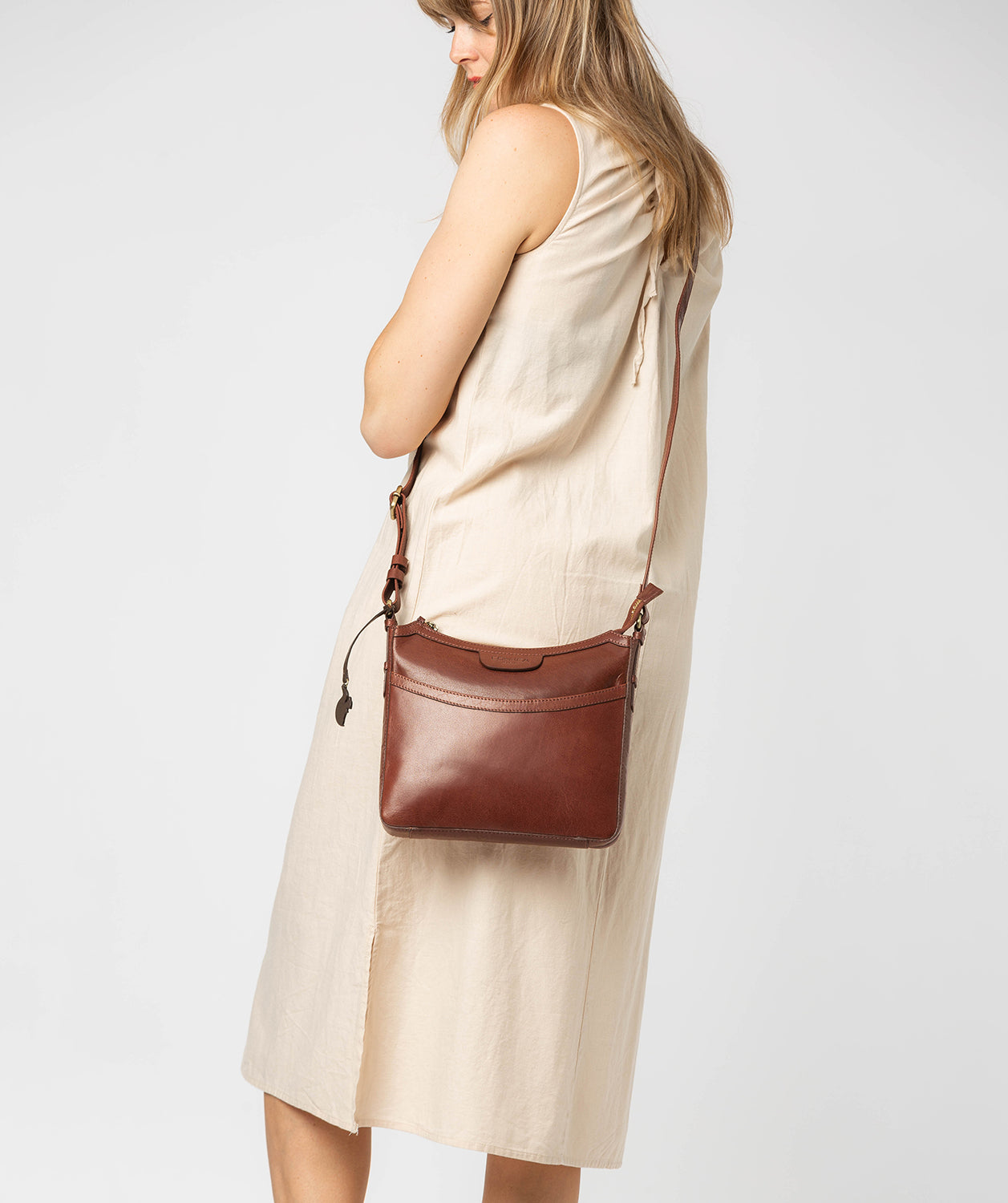 'Tamara' Conker Brown Leather Cross Body Bag