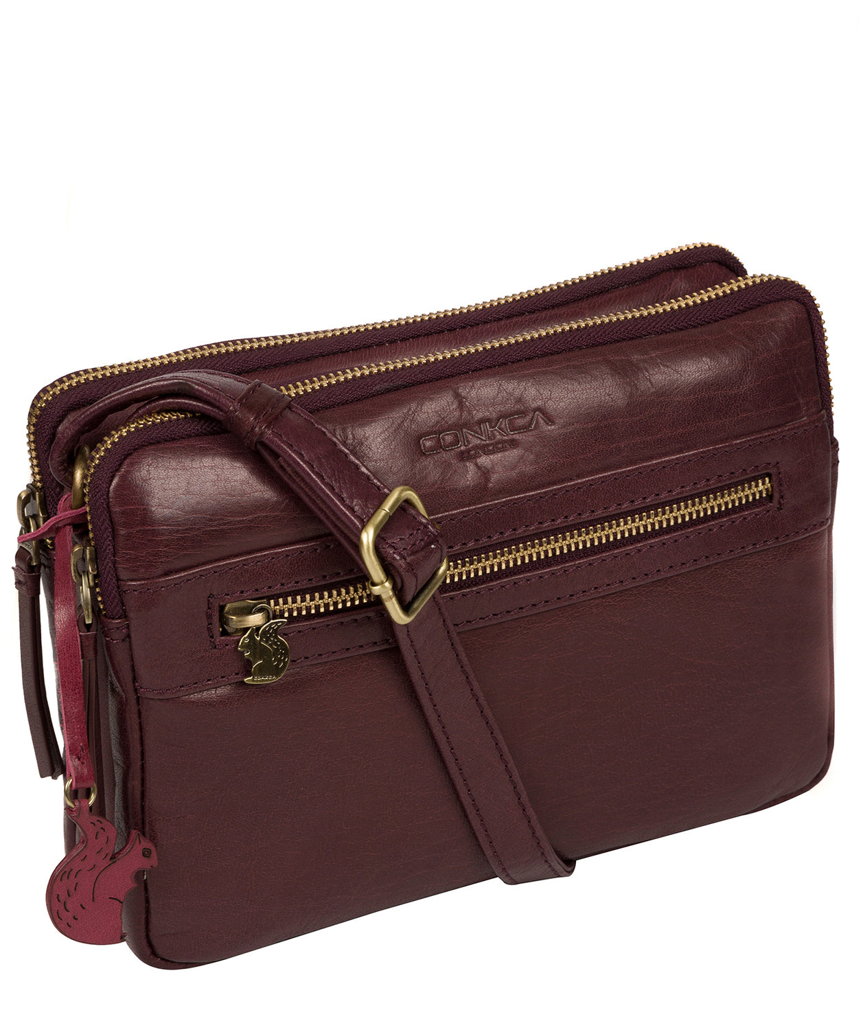 'Drew' Plum Leather Cross Body Bag Pure Luxuries London