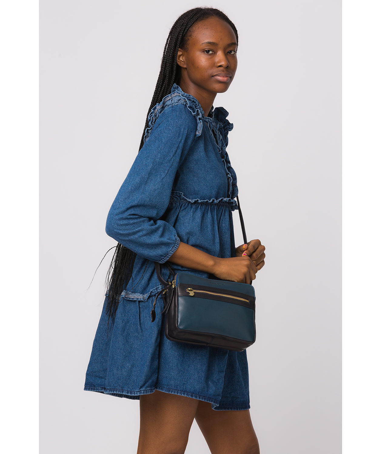 'Drew' Snorkel Blue & Navy Leather Cross Body Bag