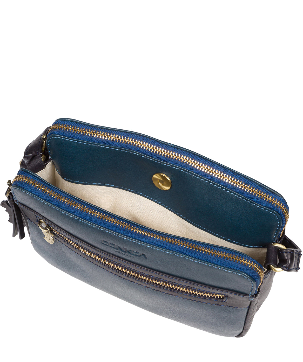 'Drew' Snorkel Blue & Navy Leather Cross Body Bag