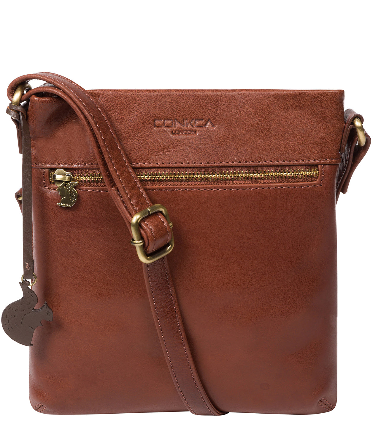 'Yayoi' Conker Brown Leather Cross Body Bag