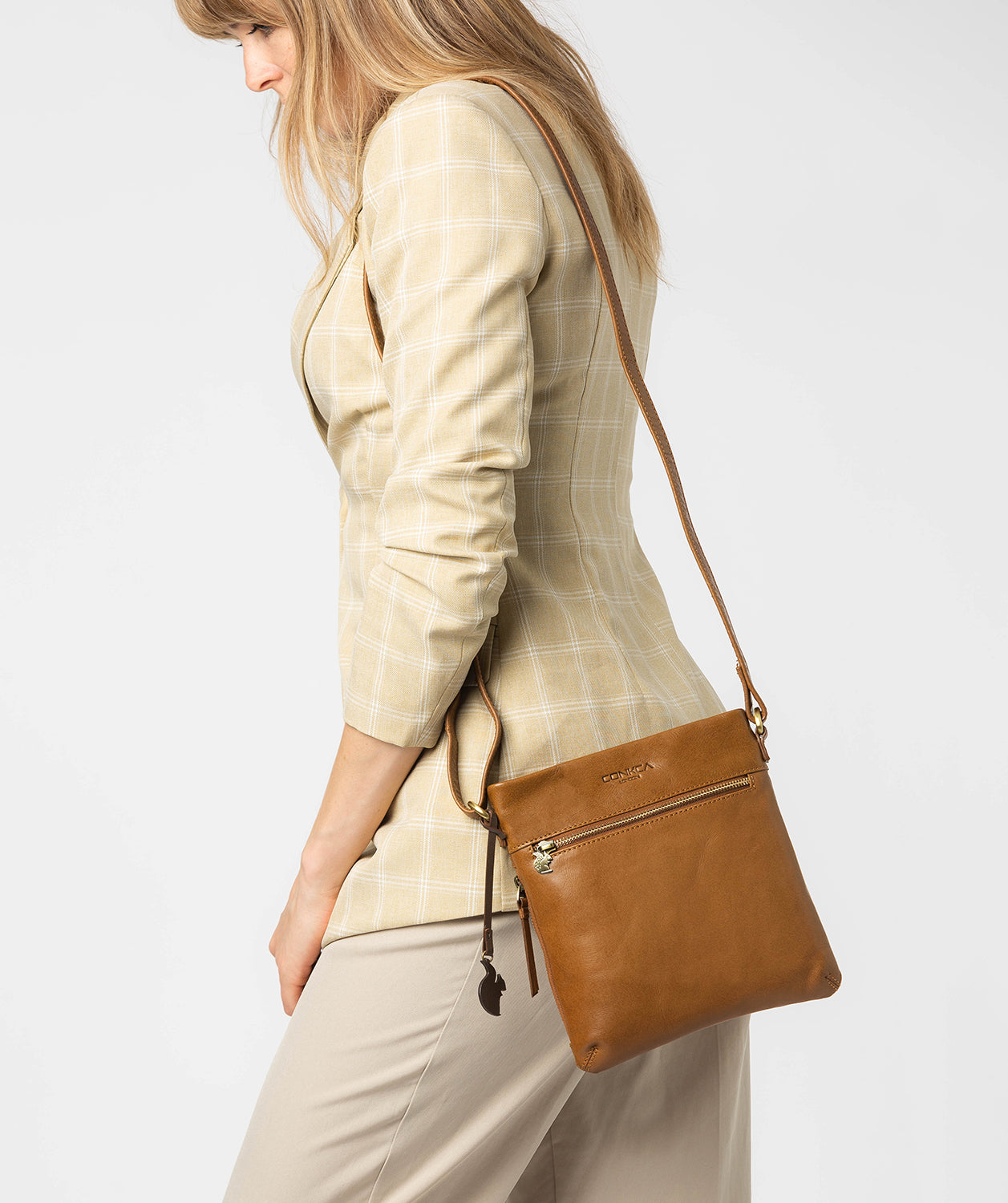 'Yayoi' Dark Tan Leather Cross Body Bag