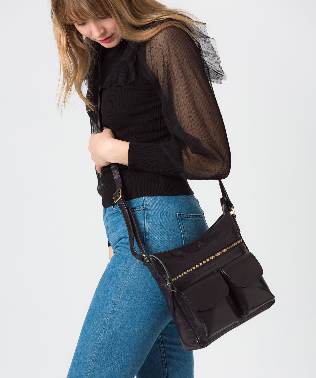 'Bon' Navy Leather Cross Body Bag