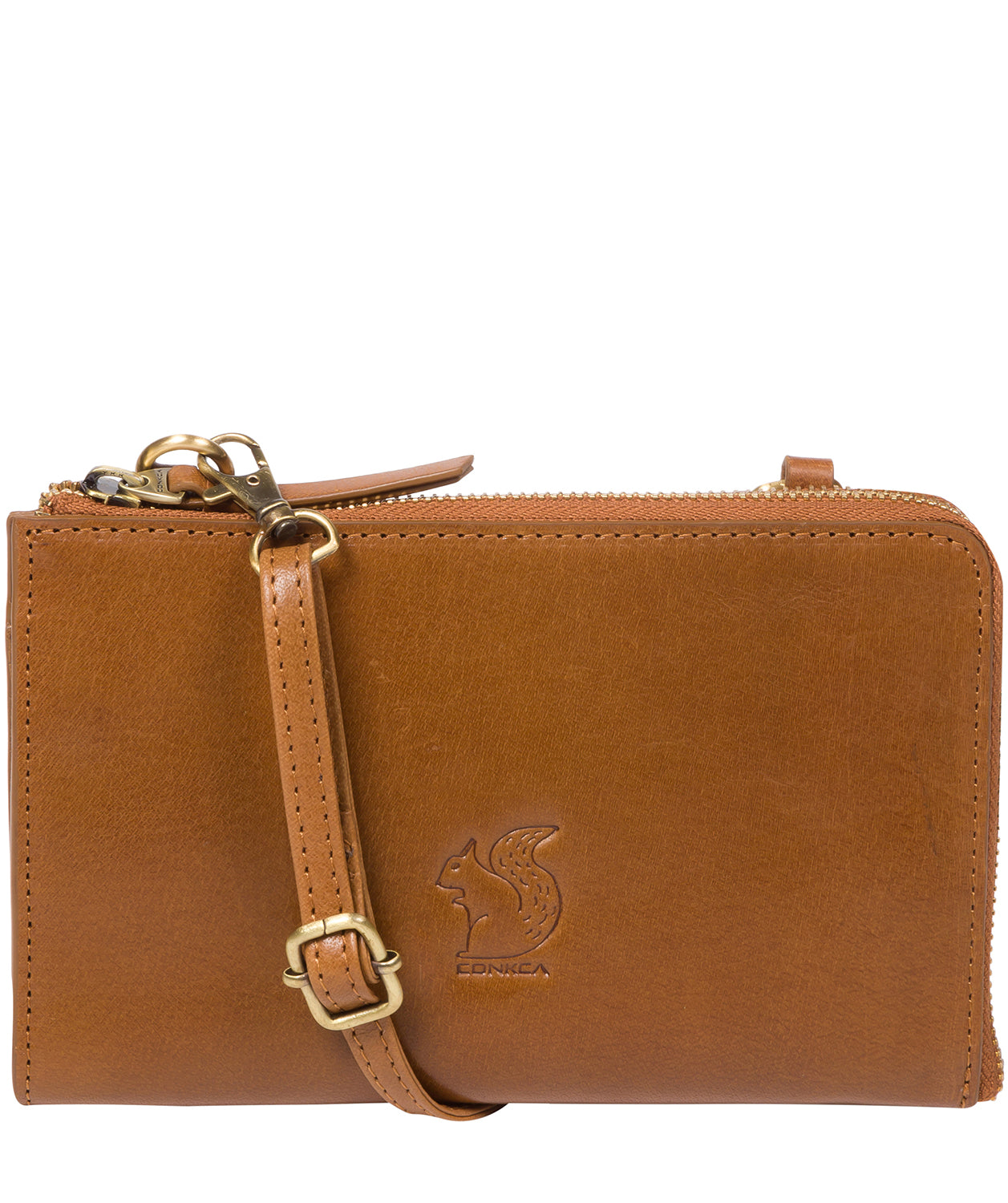 'Senga' Dark Tan Leather Cross Body Clutch Bag