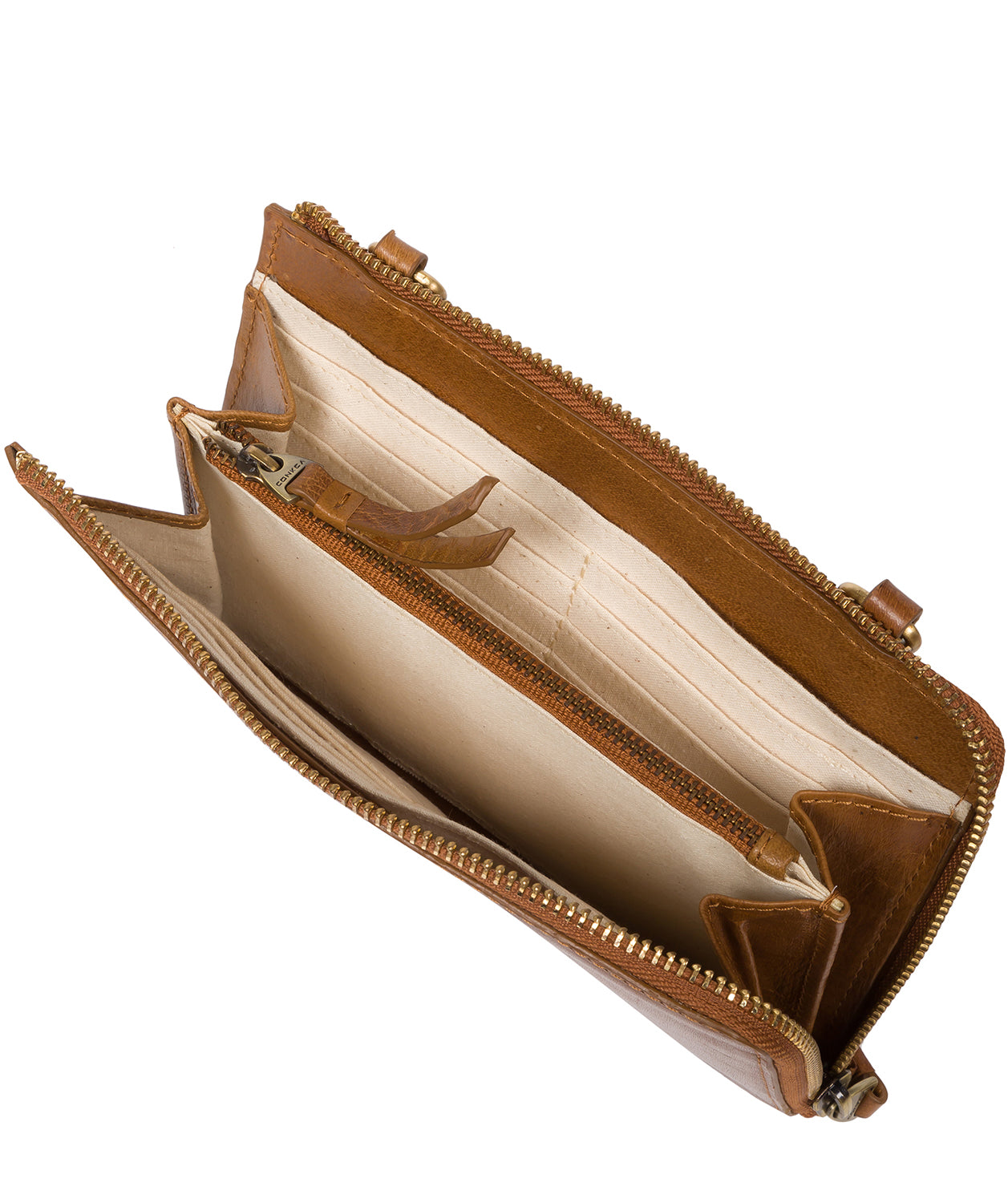 'Senga' Dark Tan Leather Cross Body Clutch Bag