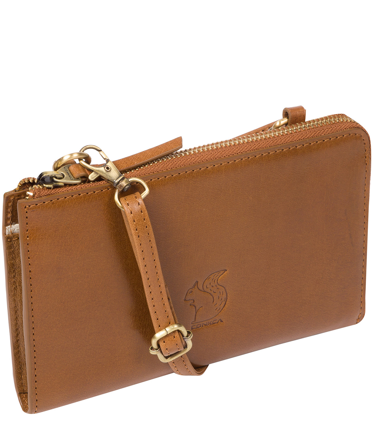 'Senga' Dark Tan Leather Cross Body Clutch Bag