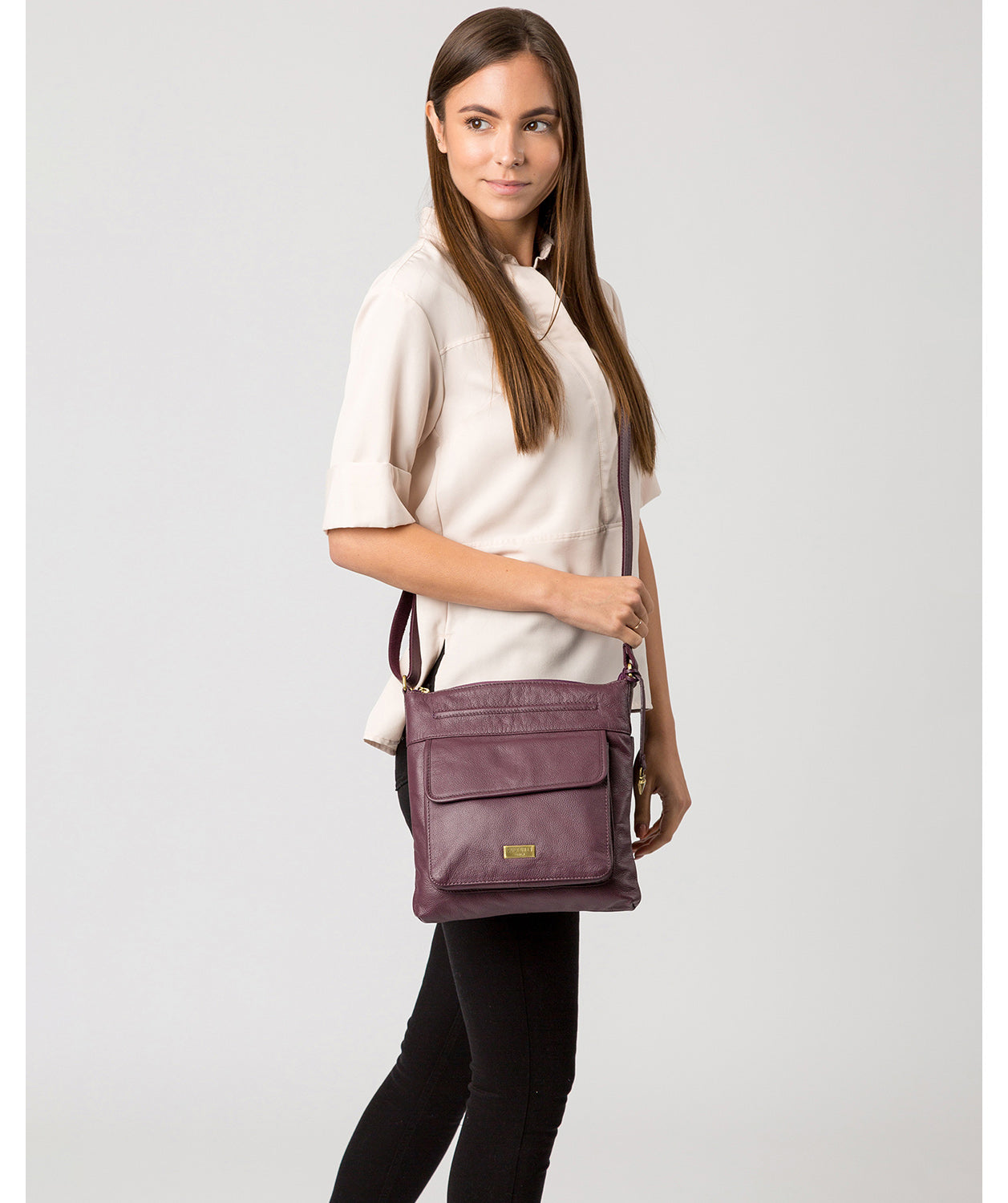 'Elva' Fig Leather Cross Body Bag Pure Luxuries London