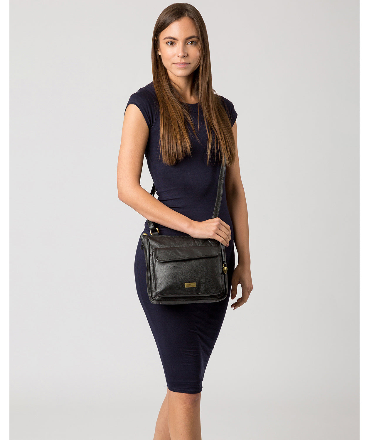 'Aria' Black Leather Cross Body Bag