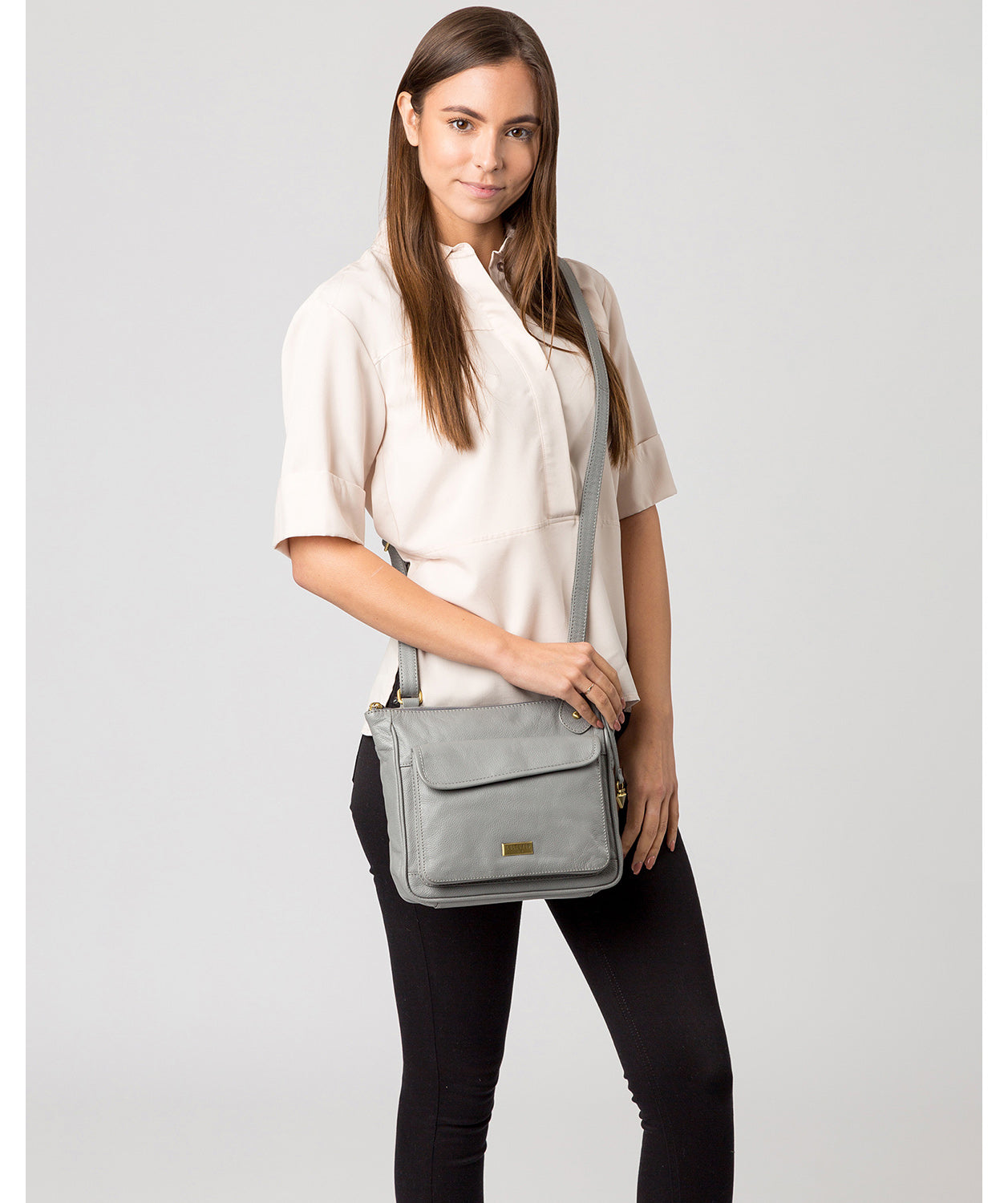 'Aria' Silver Grey Leather Cross Body Bag image 2