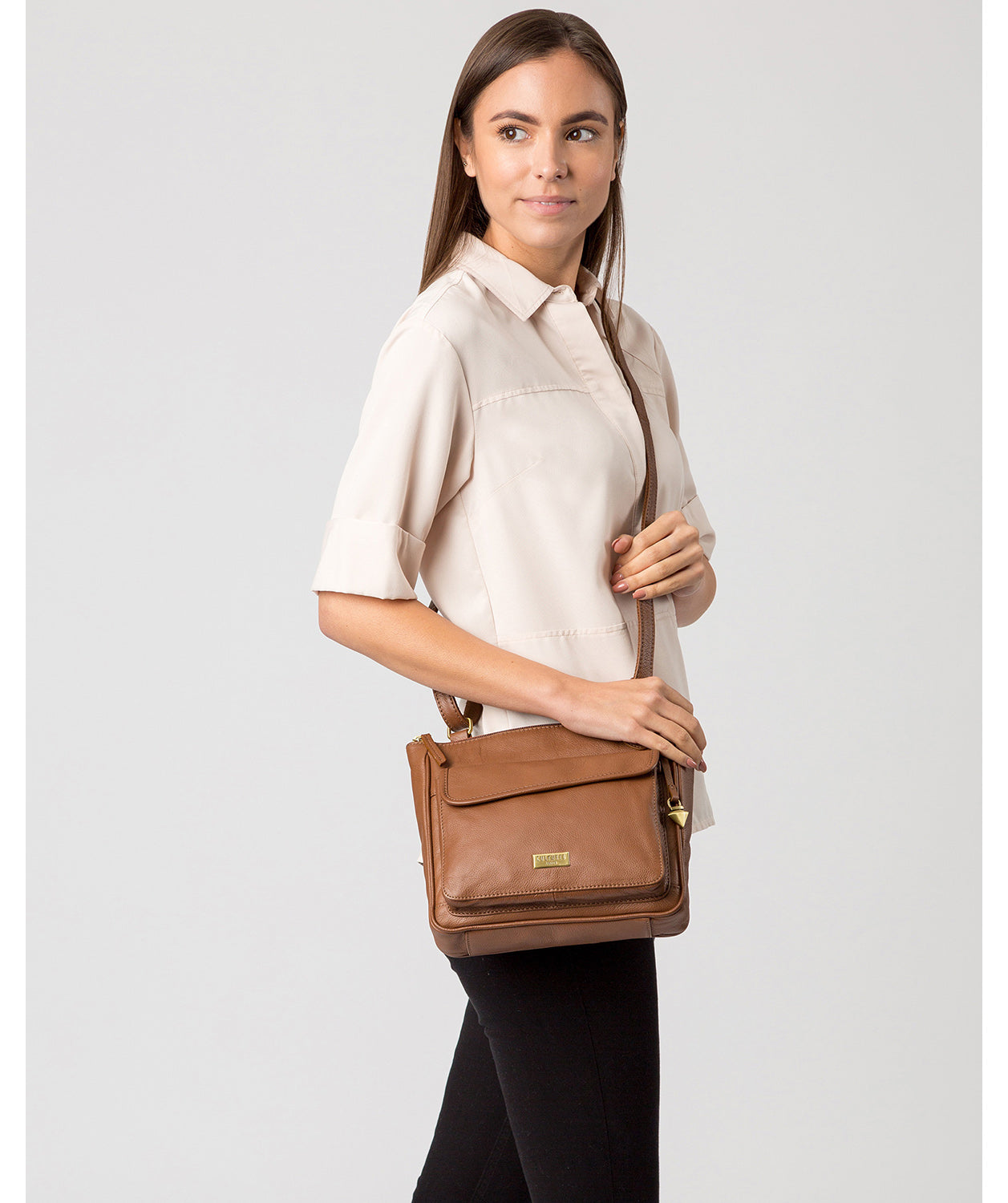 'Aria' Tan Leather Cross Body Bag Pure Luxuries London