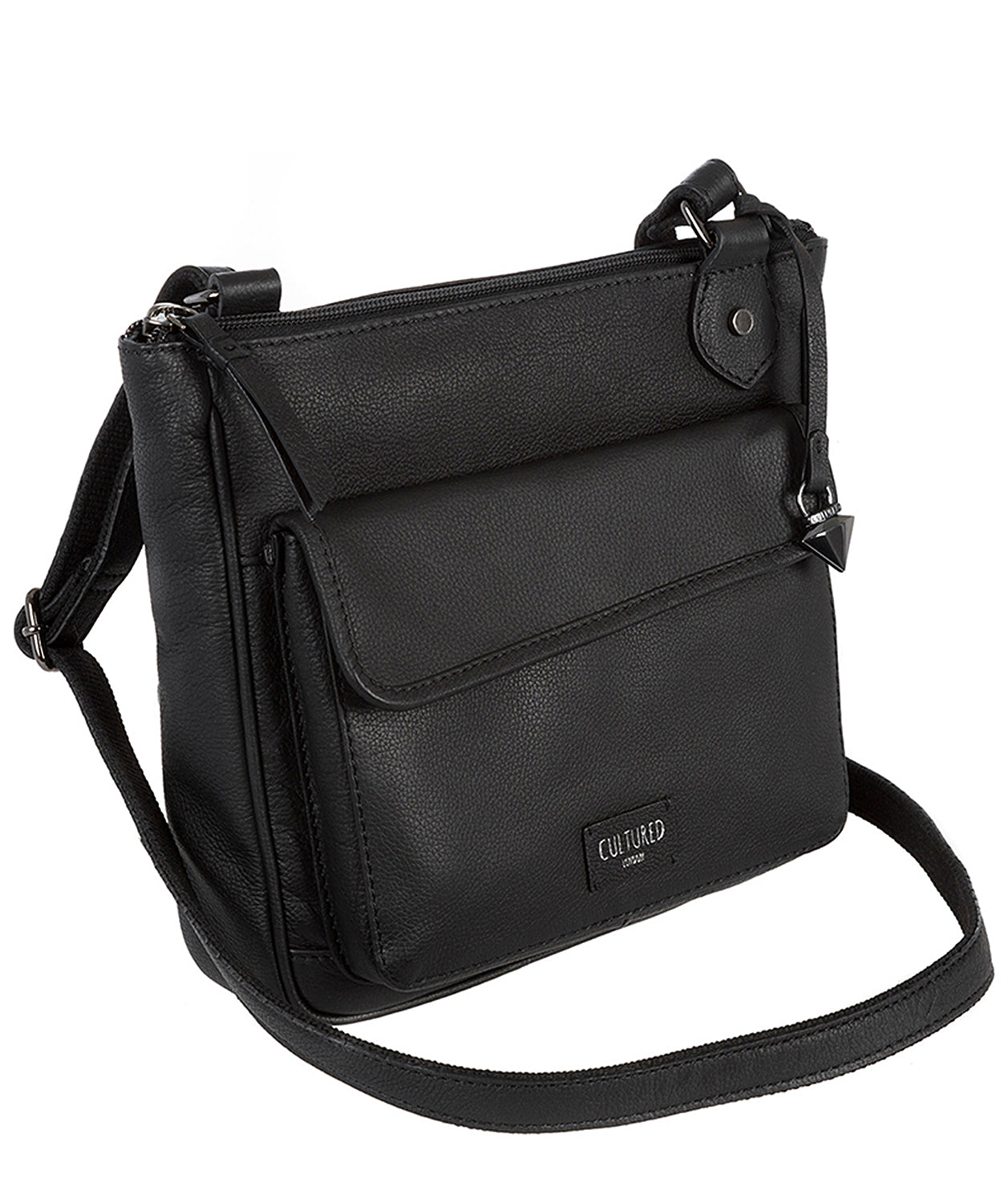 'Aisha' Black Real Leather Cross-Body Bag