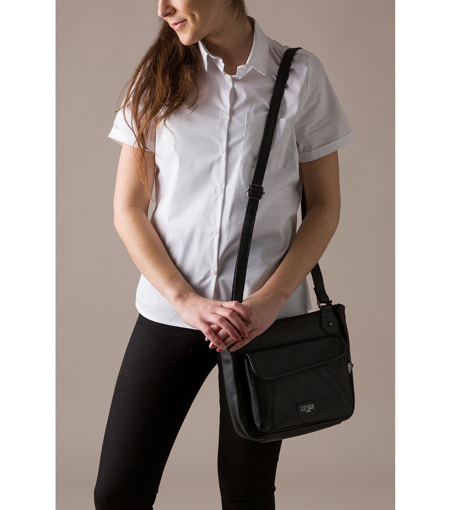 'Aisha' Black Real Leather Cross-Body Bag