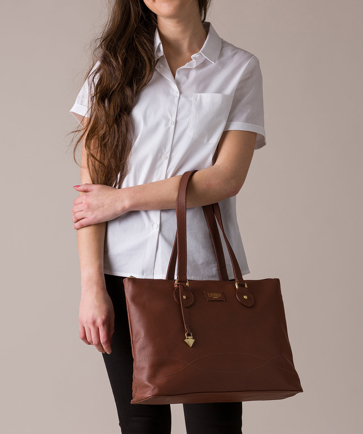 'Ivy' Sienna Brown Real Leather Tote Bag