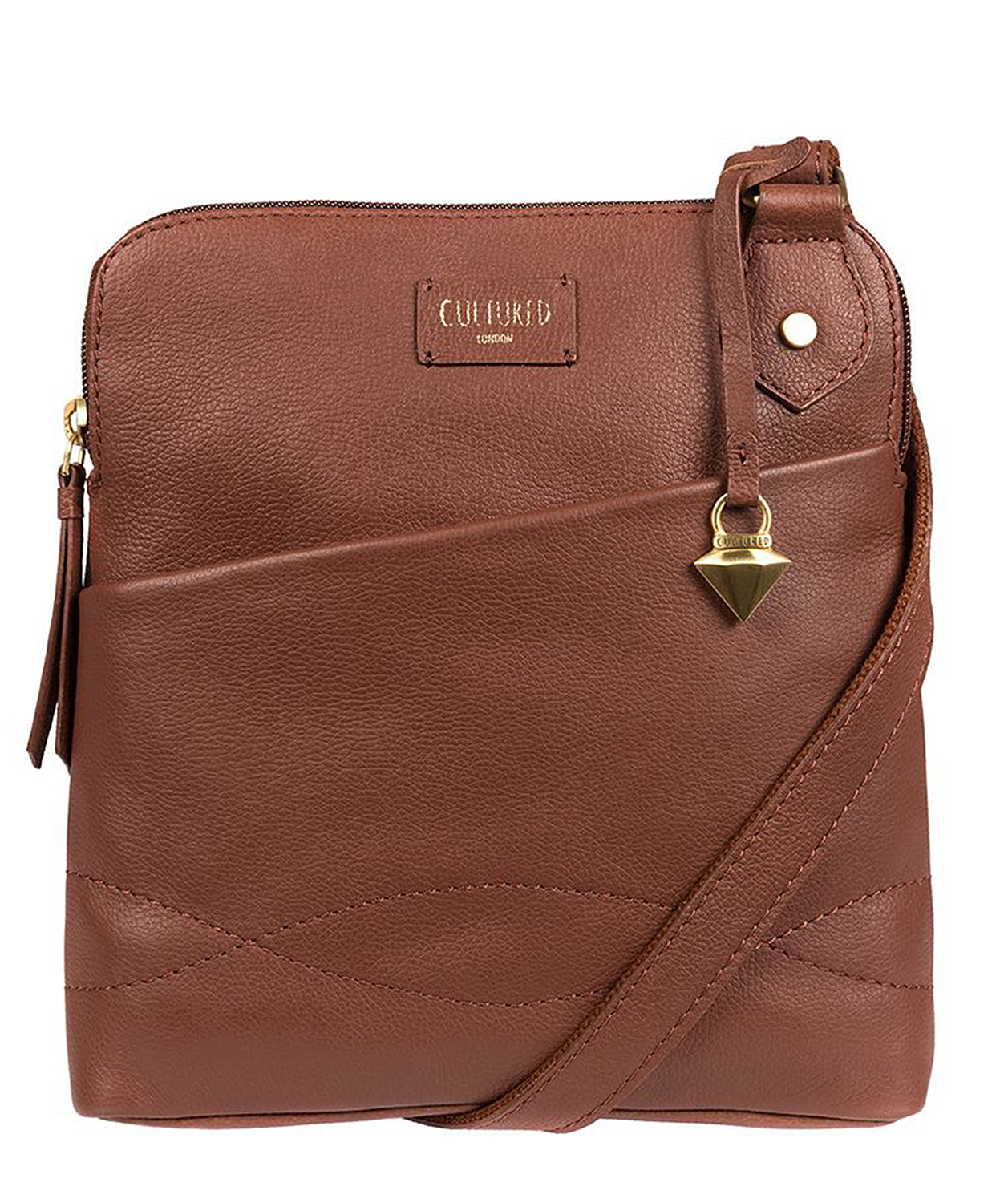 'Jayne' Sienna Brown Leather Slim Cross-Body Bag