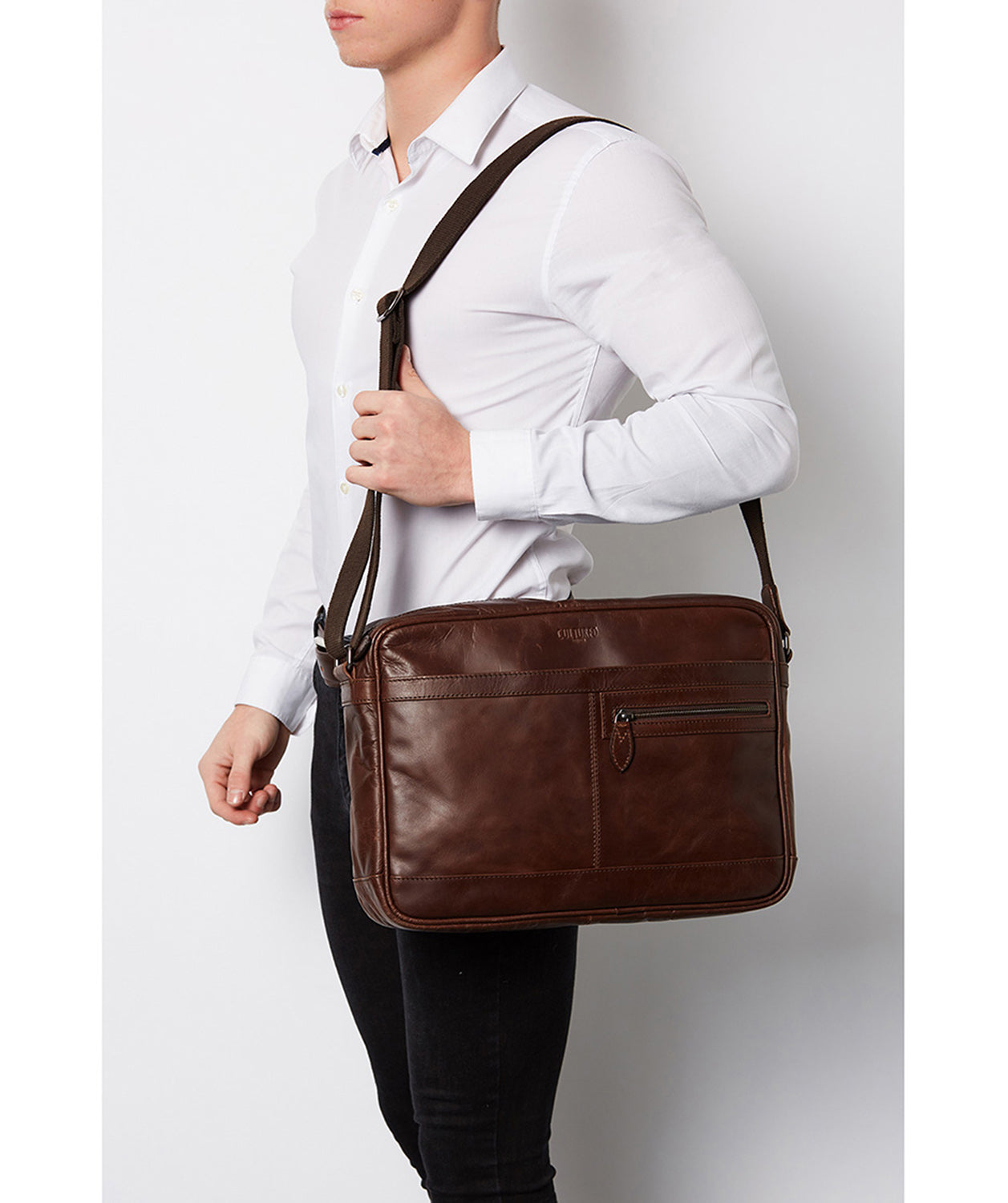 'Trek' Dark Brown Leather Messenger Bag
 image 2