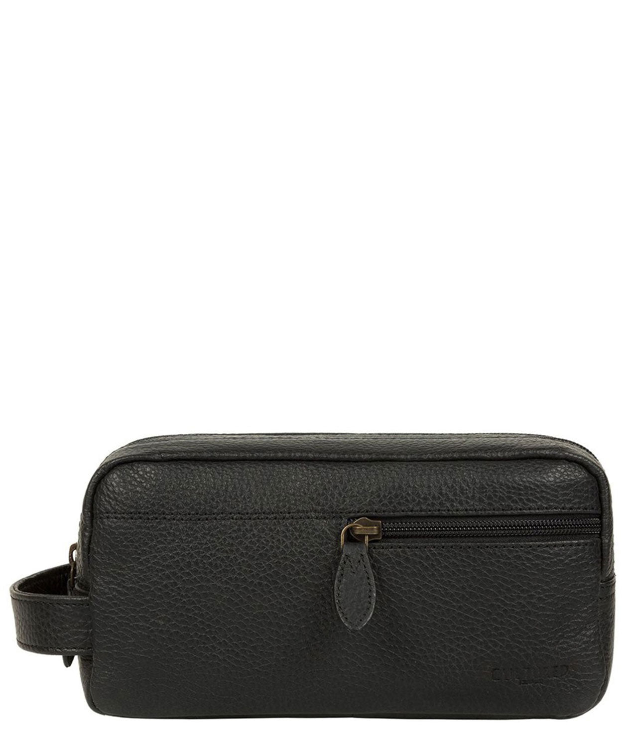 'Creek' Black Leather Wash Bag