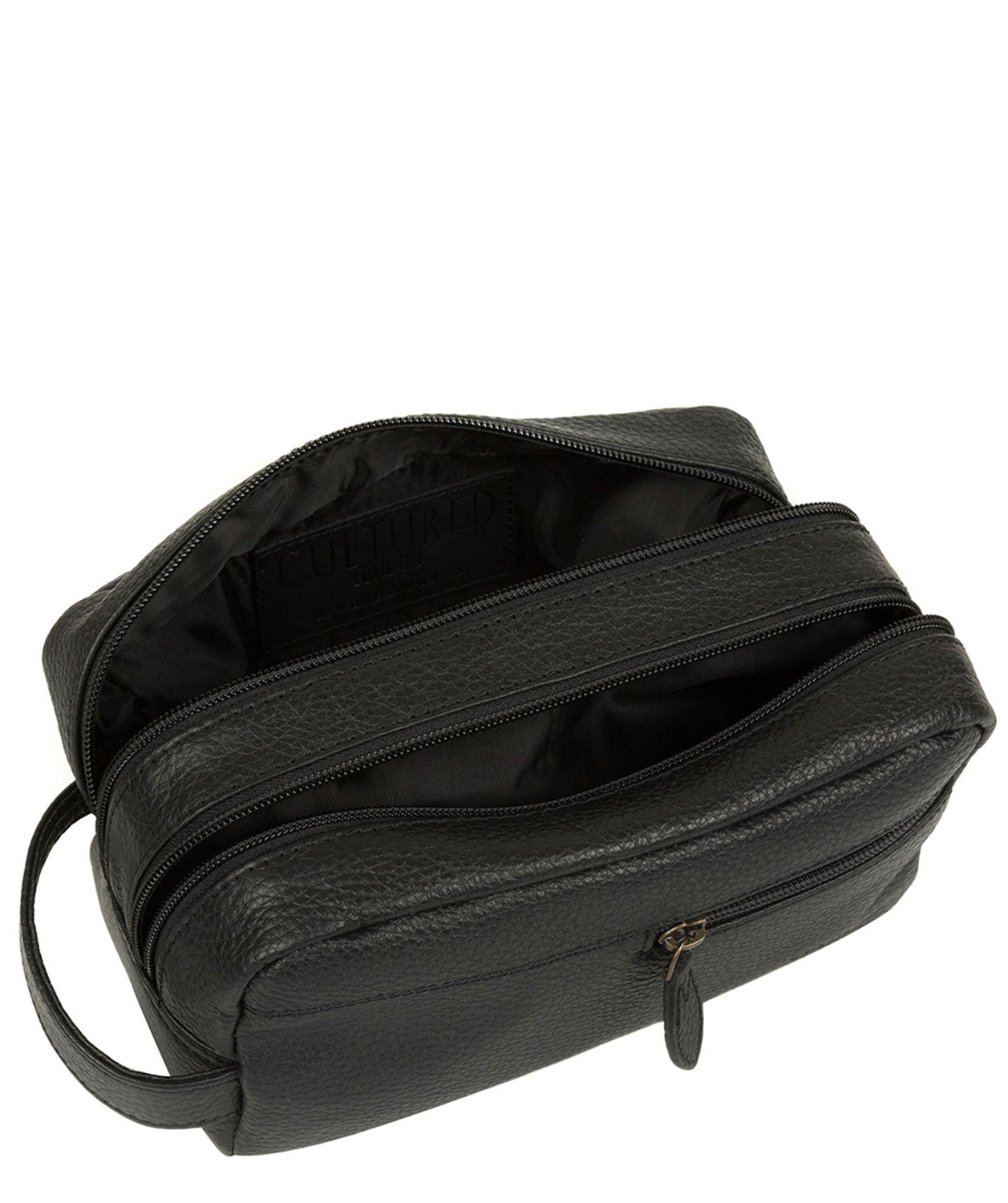 'Creek' Black Leather Wash Bag