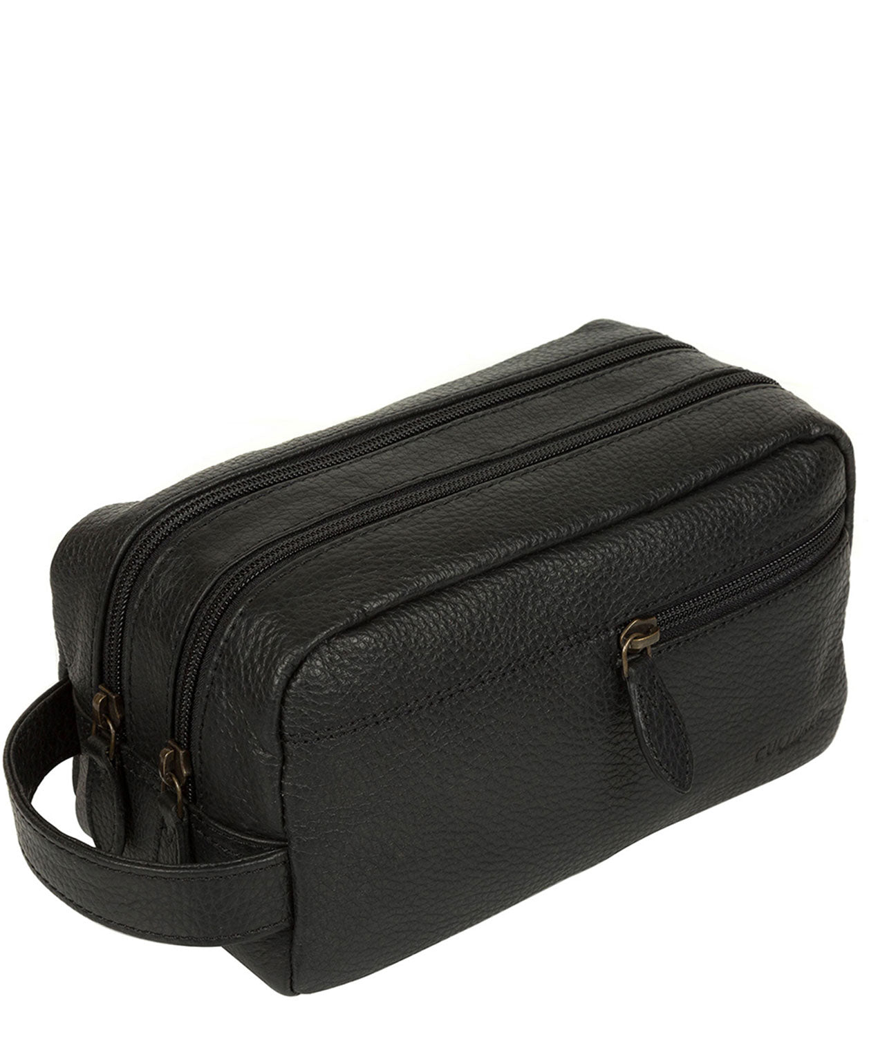 'Creek' Black Leather Wash Bag