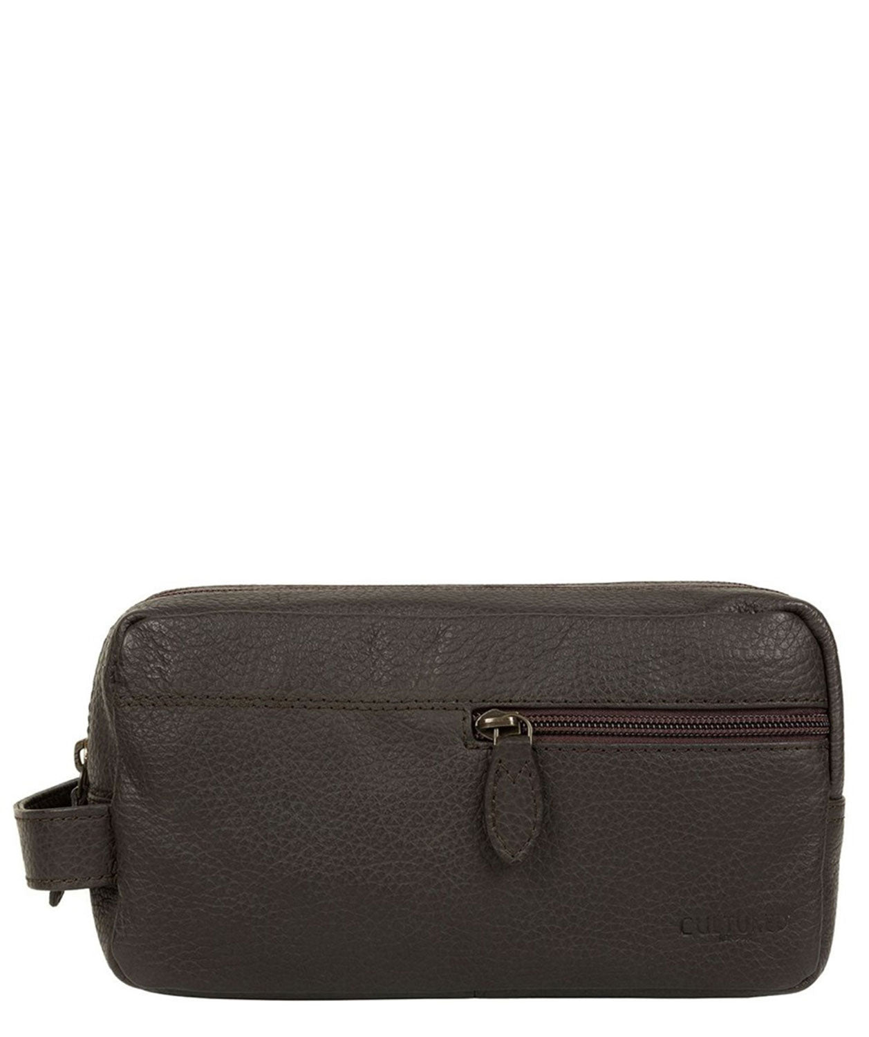 'Creek' Dark Brown Leather Wash Bag