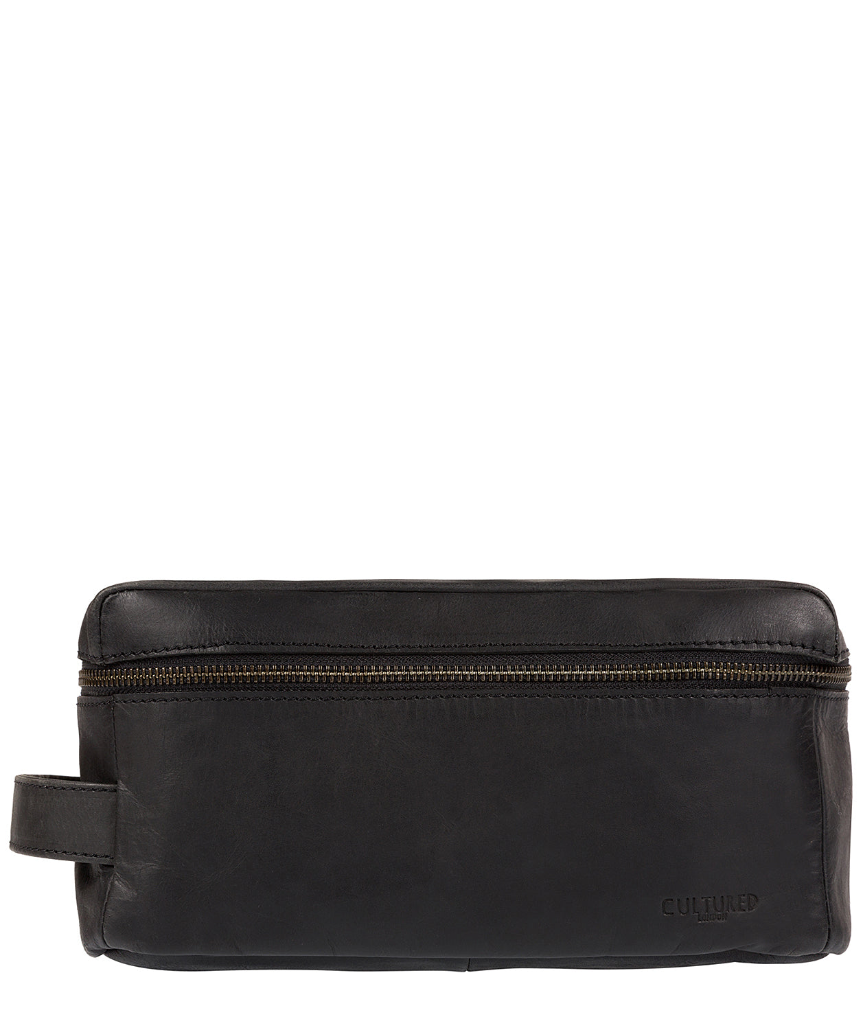 'Flip' Black Natural Leather Wash Bag