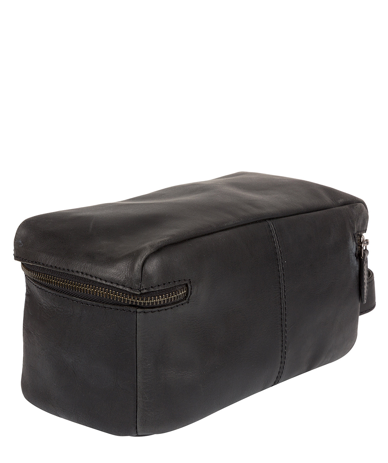 'Flip' Black Natural Leather Wash Bag