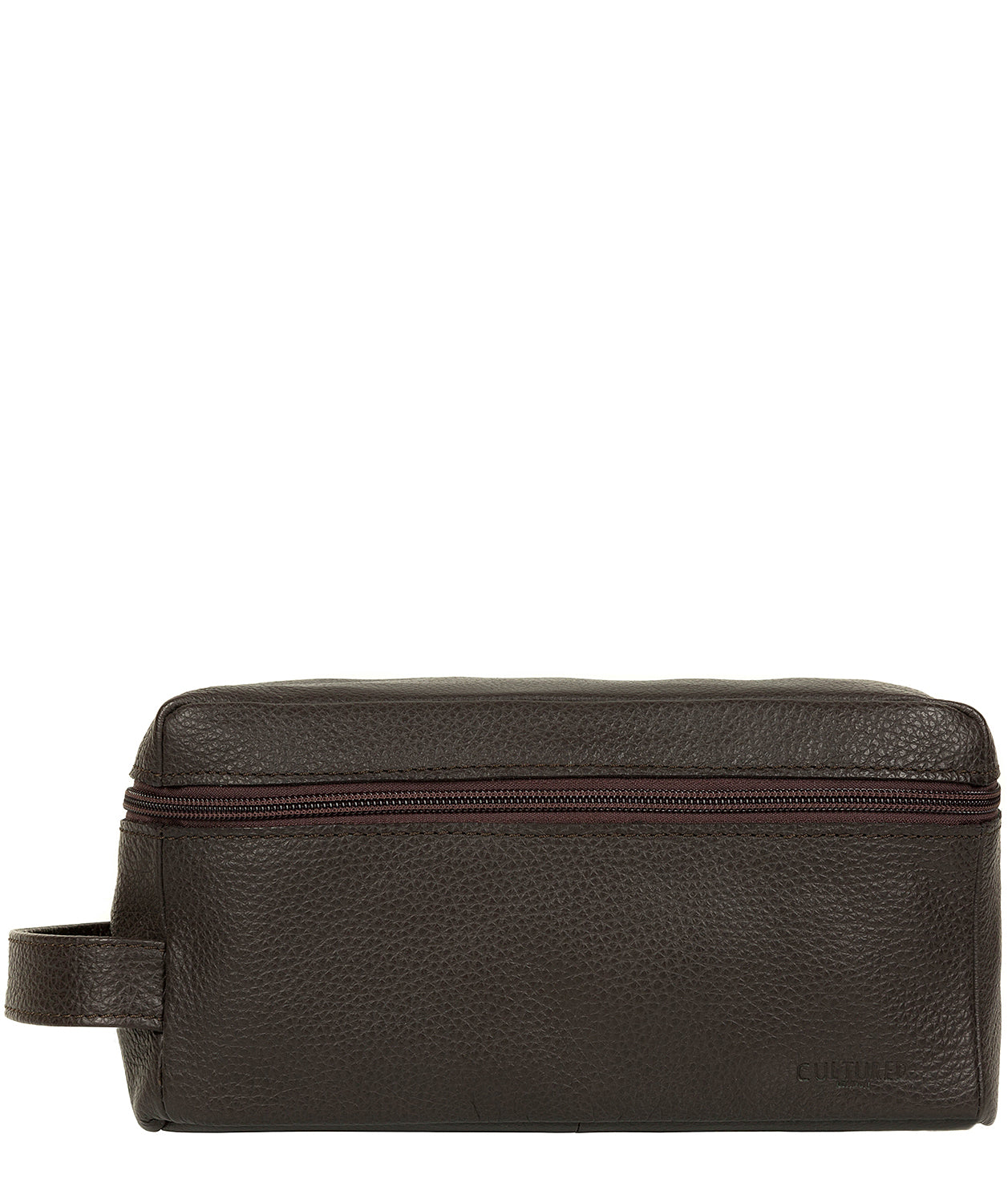 'Flip' Dark Brown Leather Washbag