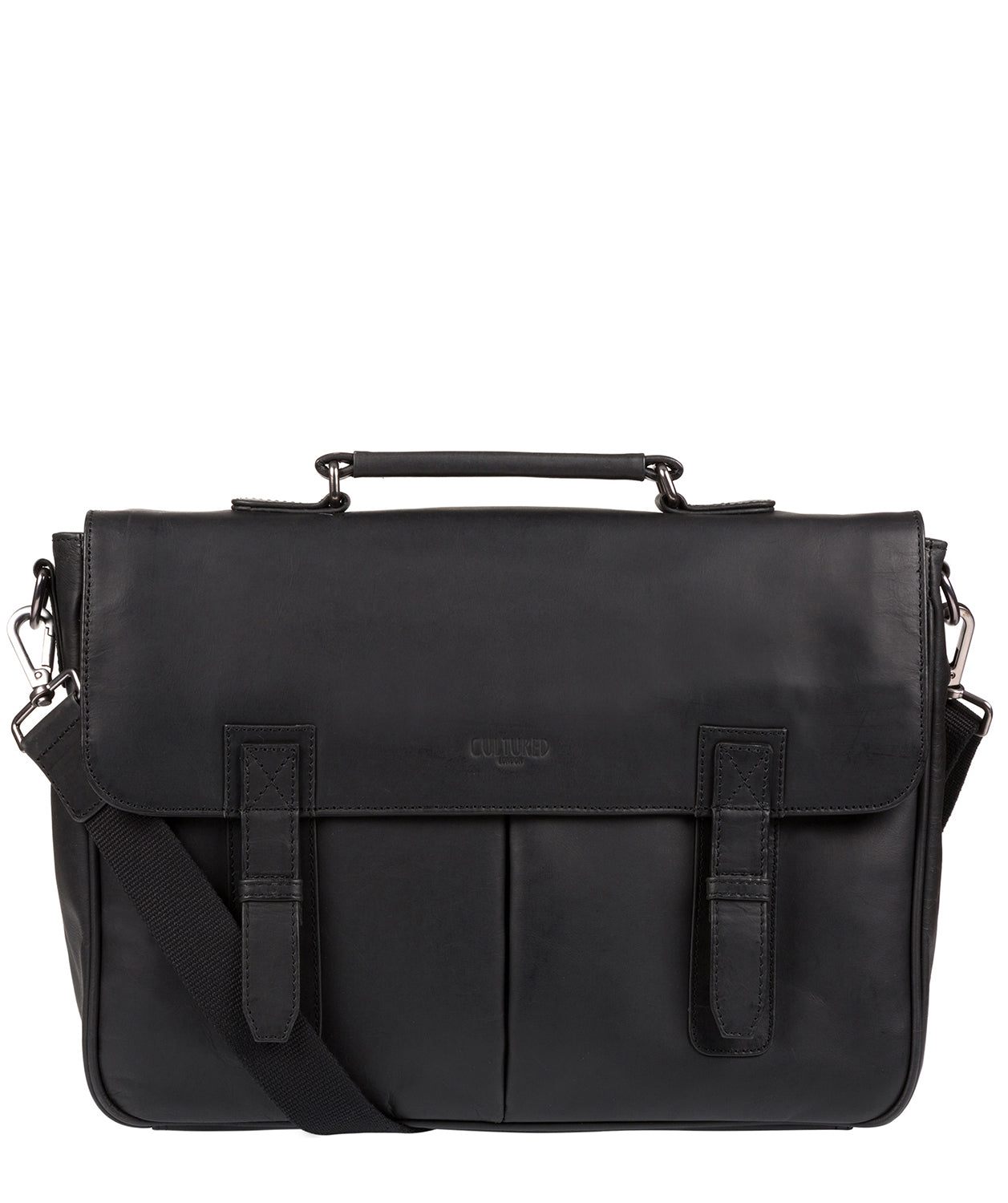 'Task' Black Leather 14-Inch Laptop Briefcase Pure Luxuries London