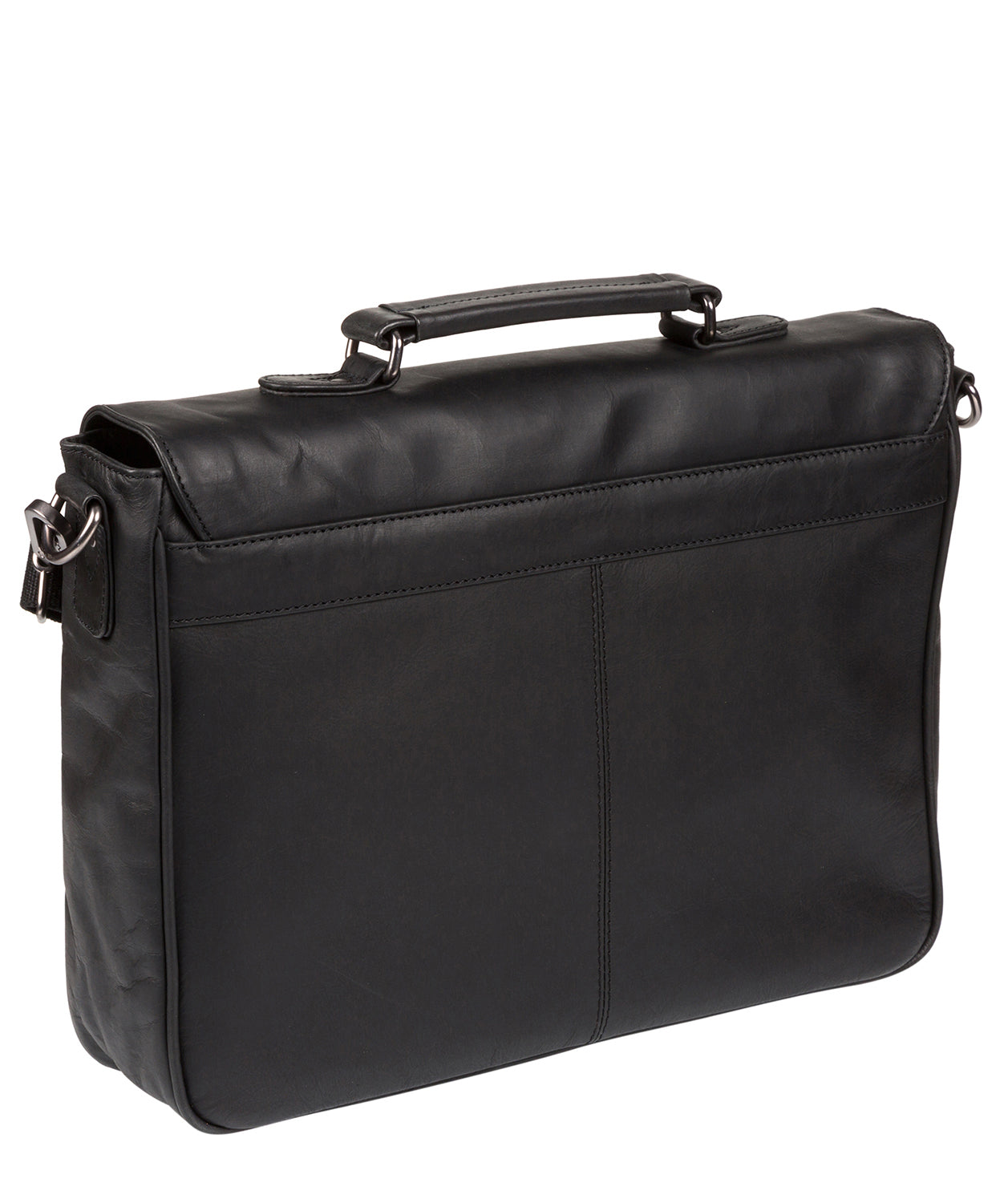 'Task' Black Leather 14-Inch Laptop Briefcase Pure Luxuries London