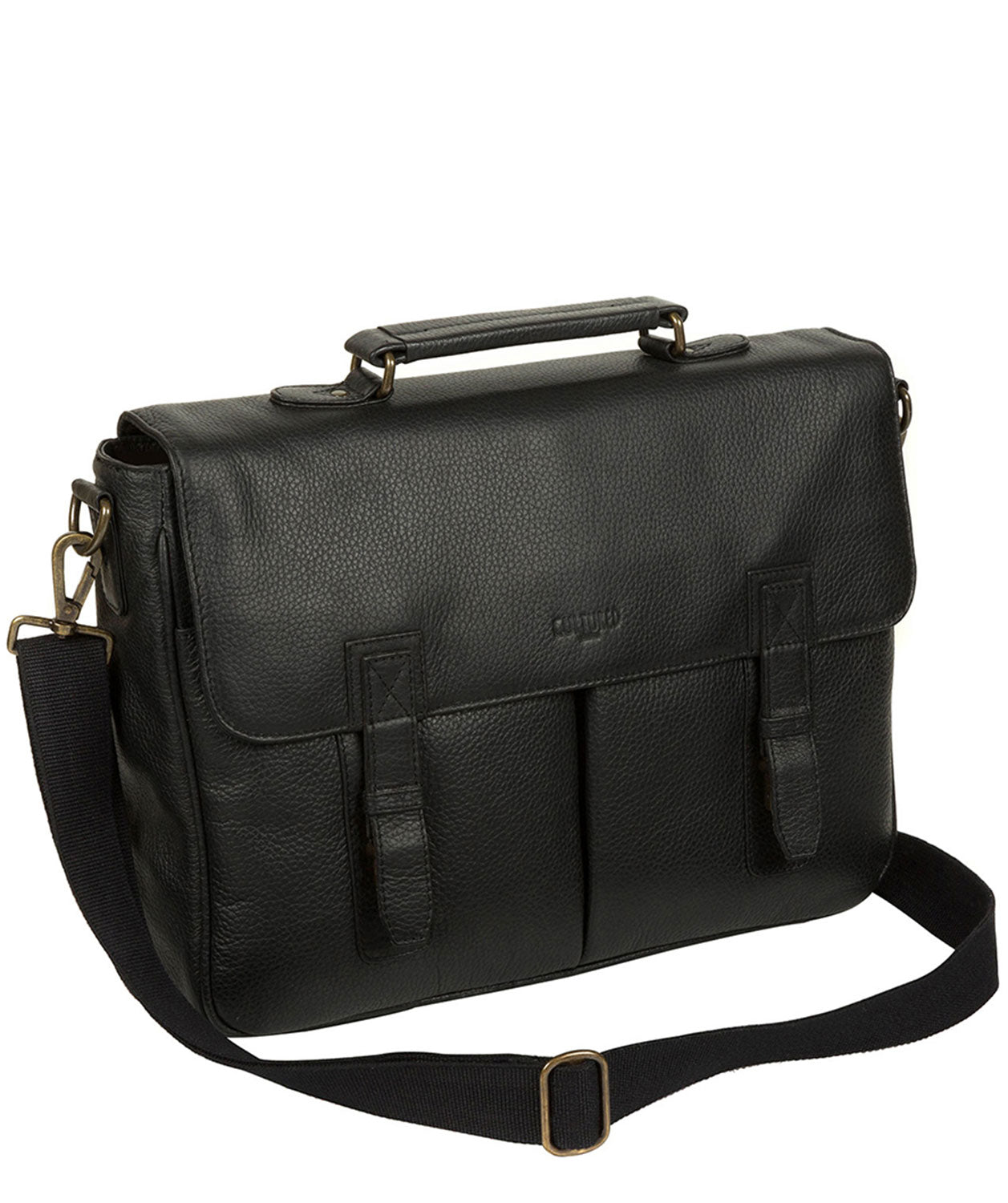 'Task' Black Leather 14-Inch Laptop Briefcase