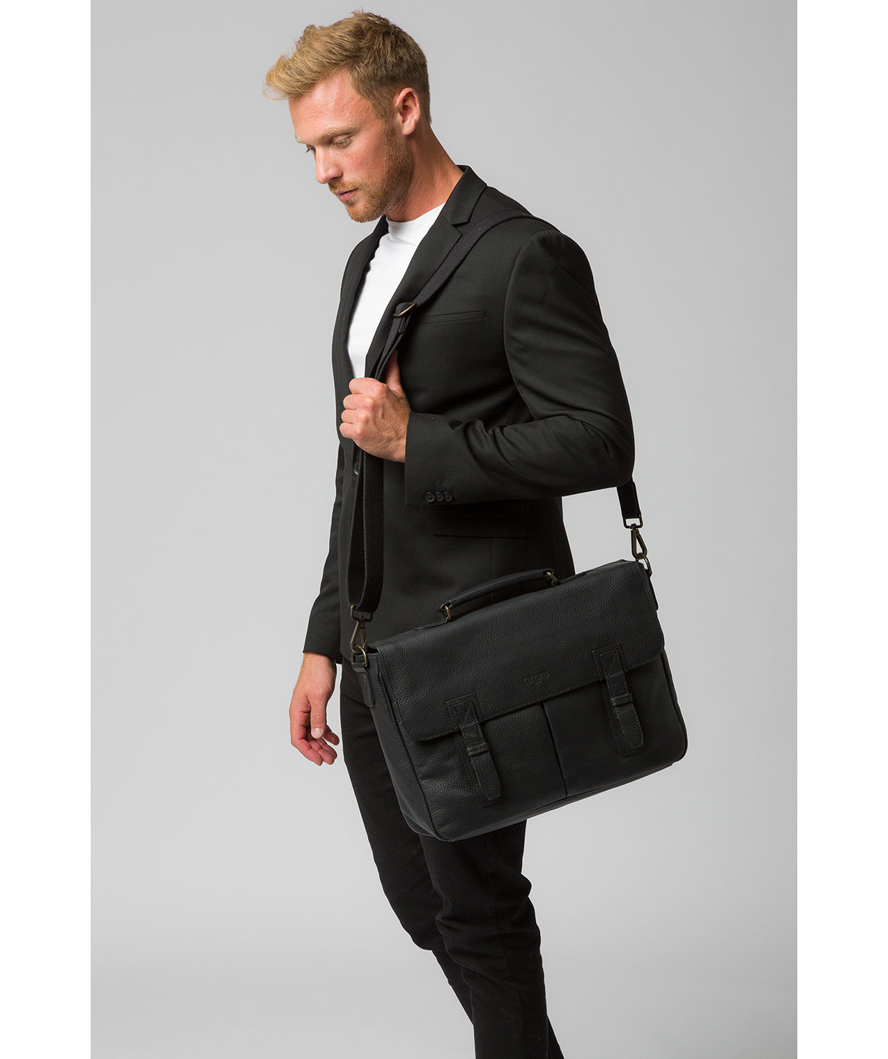 'Task' Black Leather 14-Inch Laptop Briefcase image 2