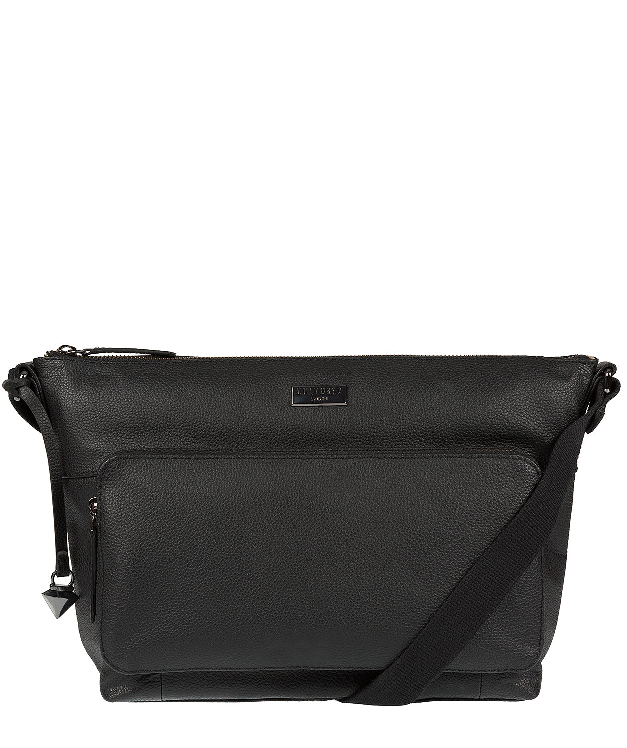 'Serrata' Black Leather Cross-Body Bag