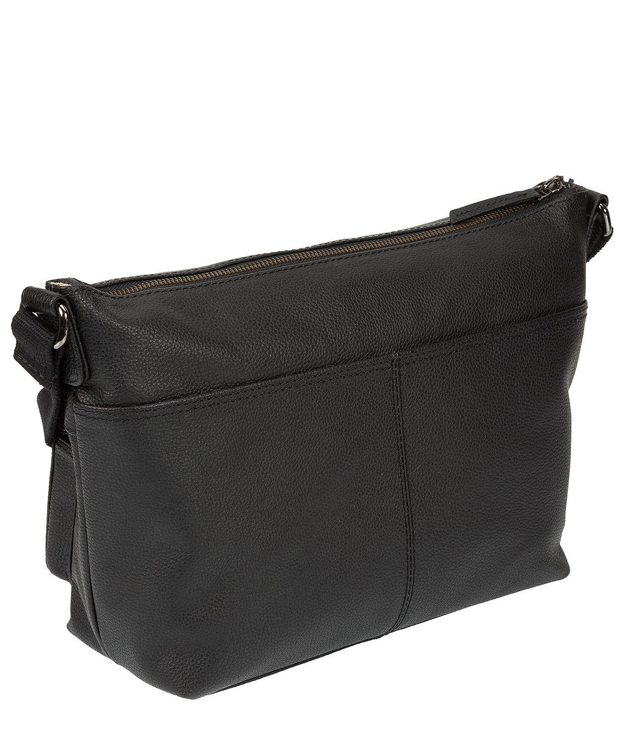 'Serrata' Black Leather Cross-Body Bag