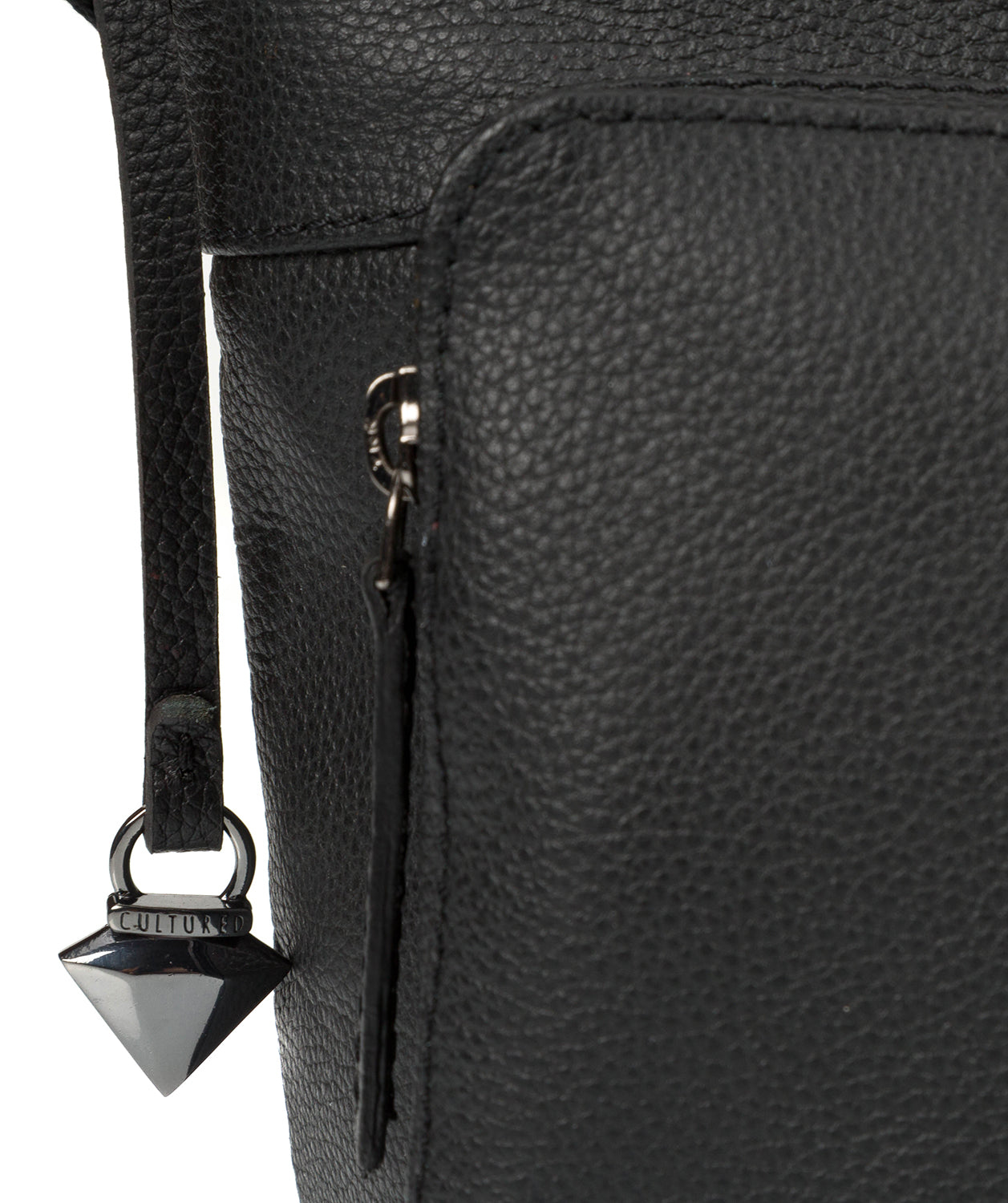 'Serrata' Black Leather Cross-Body Bag