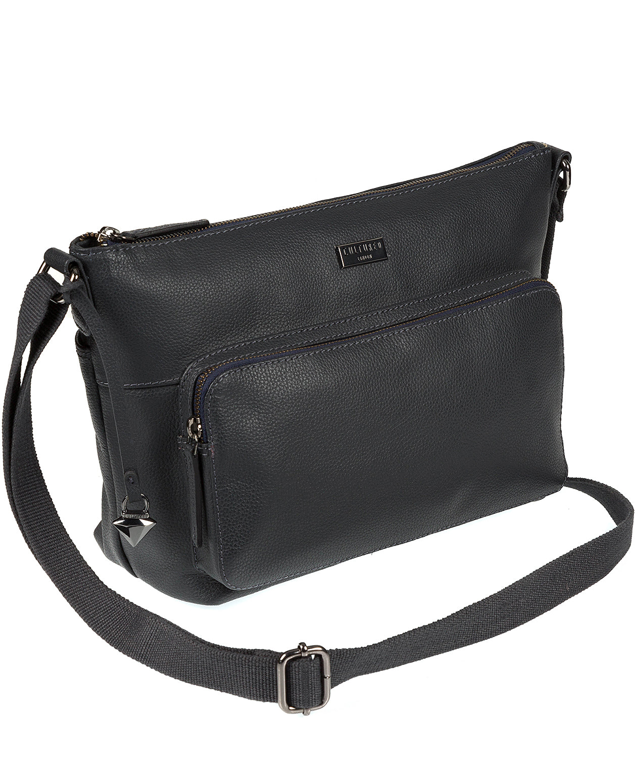 'Serrata' Navy Leather Cross-Body Bag