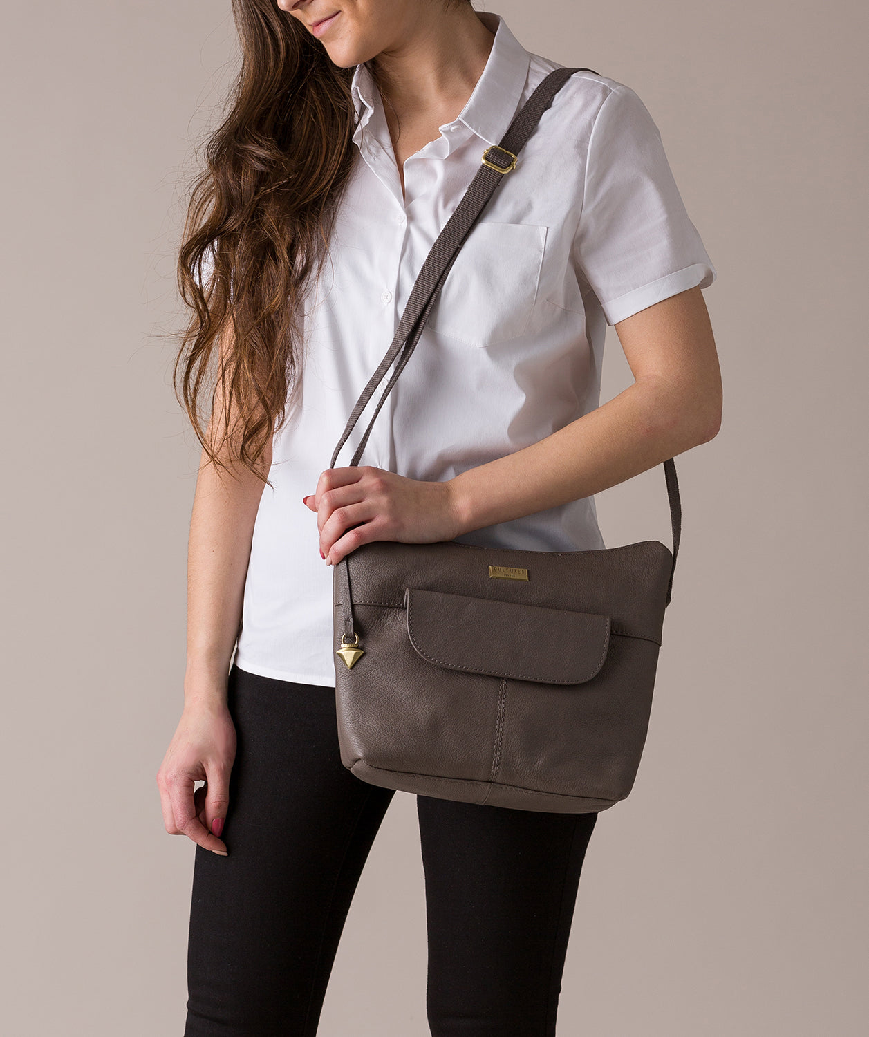 'Emma' Grey Leather Shoulder Bag