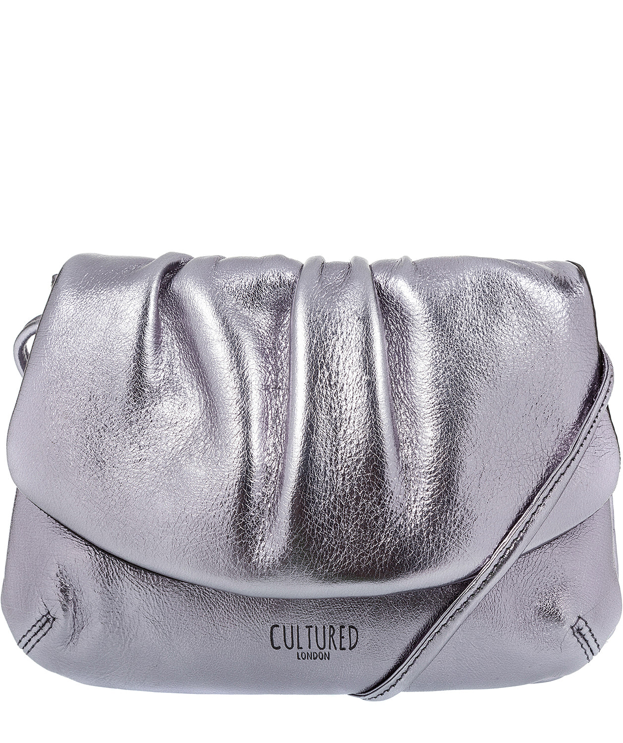 'Serena' Metallic Pewter Leather Small Evening Cross-Body Bag