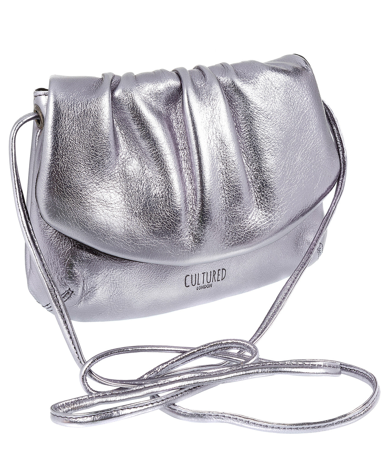 'Serena' Metallic Pewter Leather Small Evening Cross-Body Bag