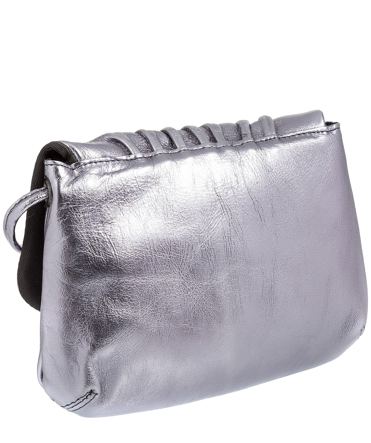 'Serena' Metallic Pewter Leather Small Evening Cross-Body Bag