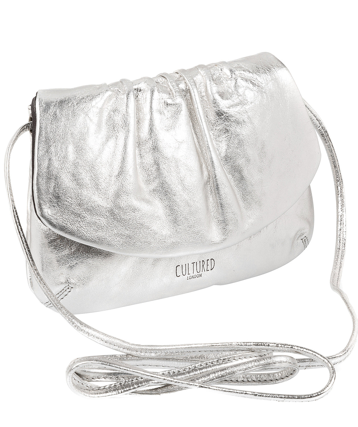 'Serena' Metallic Silver Leather Small Evening Cross-Body Bag