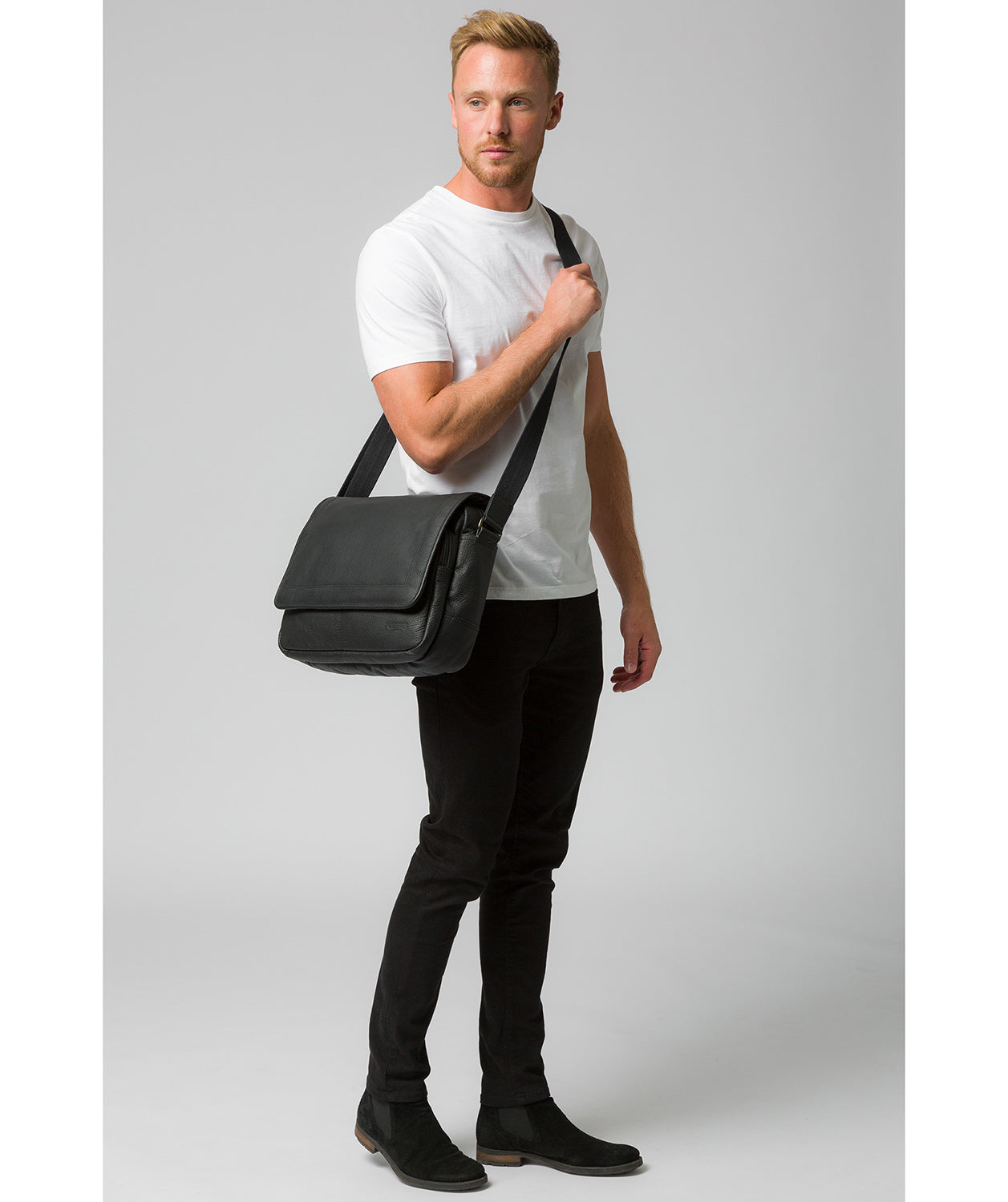 'Impact' Black Leather Messenger Bag Pure Luxuries London