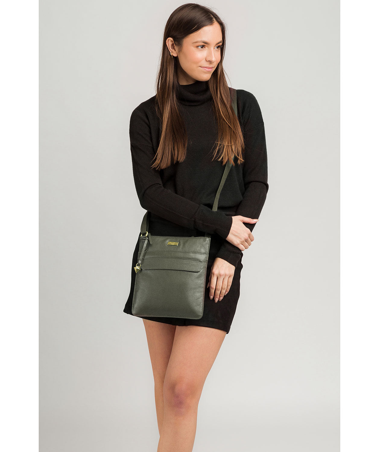 'Nevaeh' Olive Leather Cross Body Bag