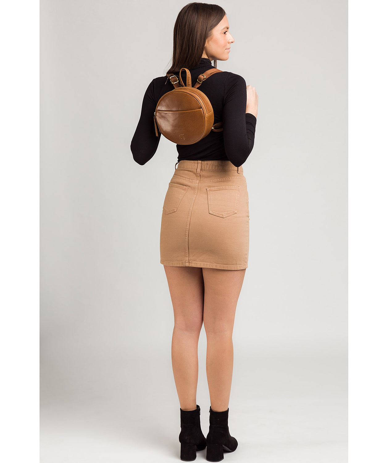 'Hoop' Dark Tan Small Leather Backpack Pure Luxuries London