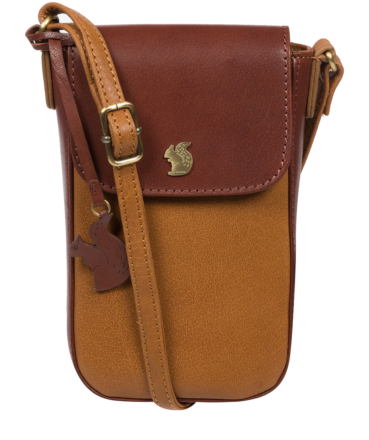 'Buzz' Dark Tan & Conker Brown Leather Cross Body Phone Bag