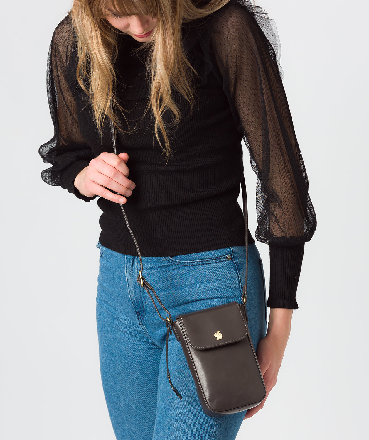 'Buzz' Slate Leather Small Cross Body Bag