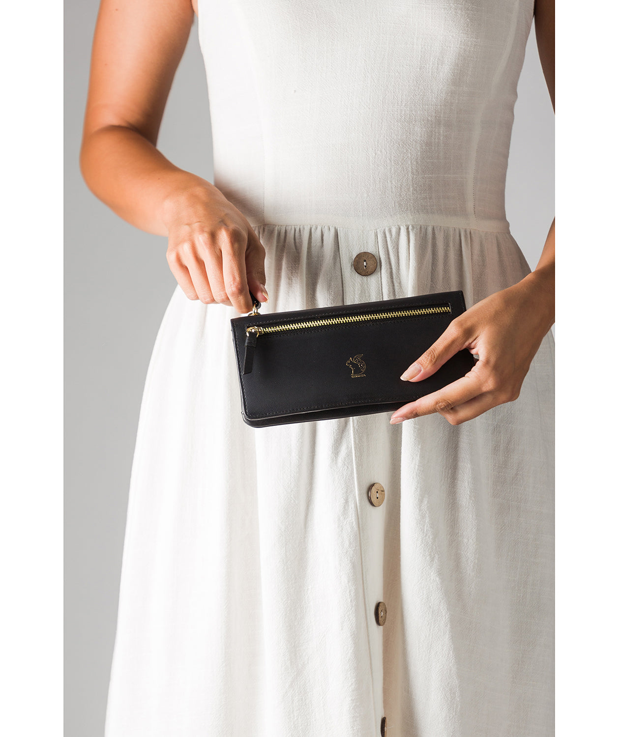 'Daya' Smooth Black Leather Purse