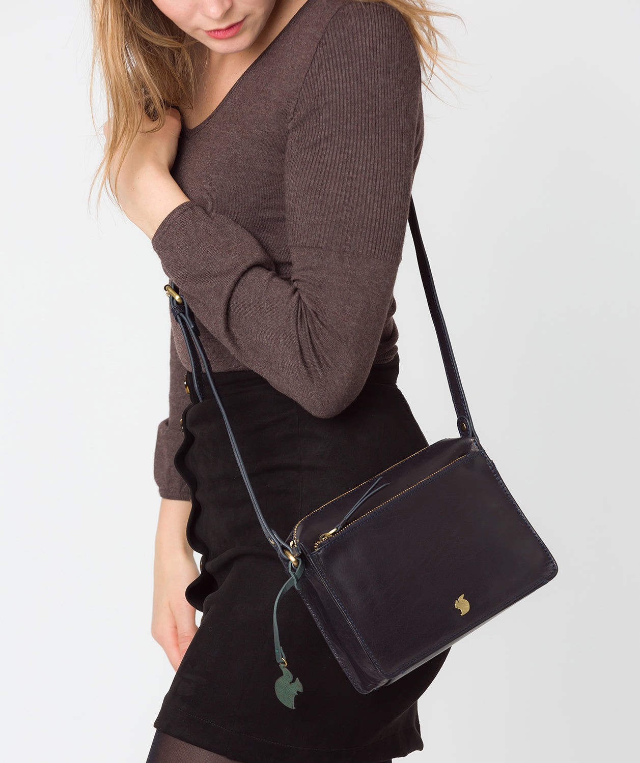 'Aurora' Navy Leather Cross Body Bag