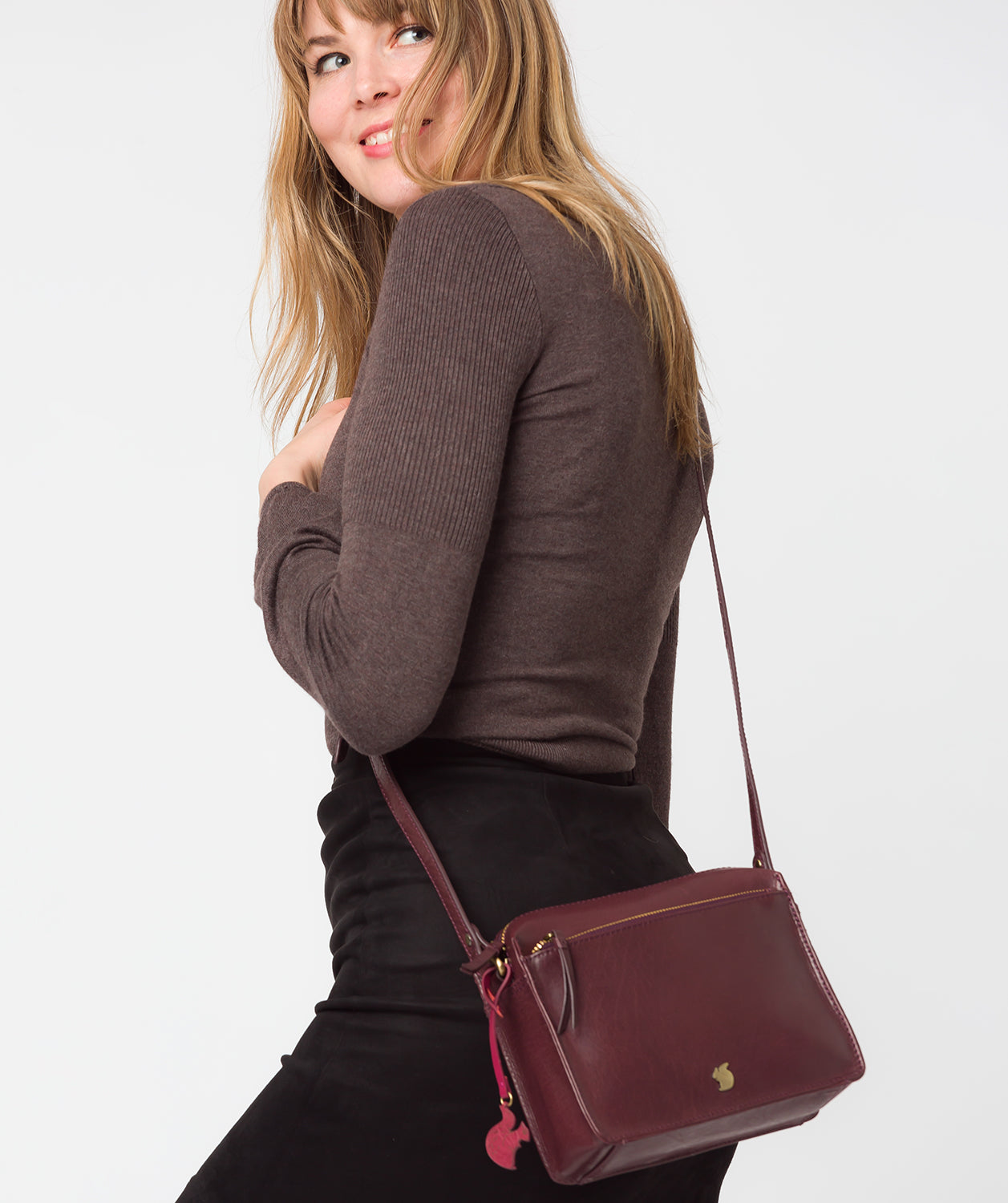 Aurora Plum Leather Cross Body Bag