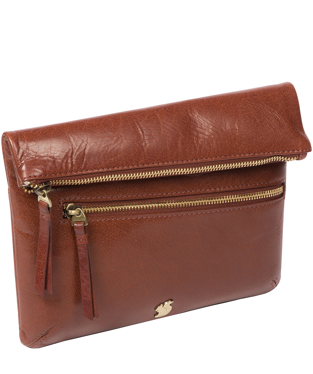 'Flare' Conker Brown Leather Clutch Bag