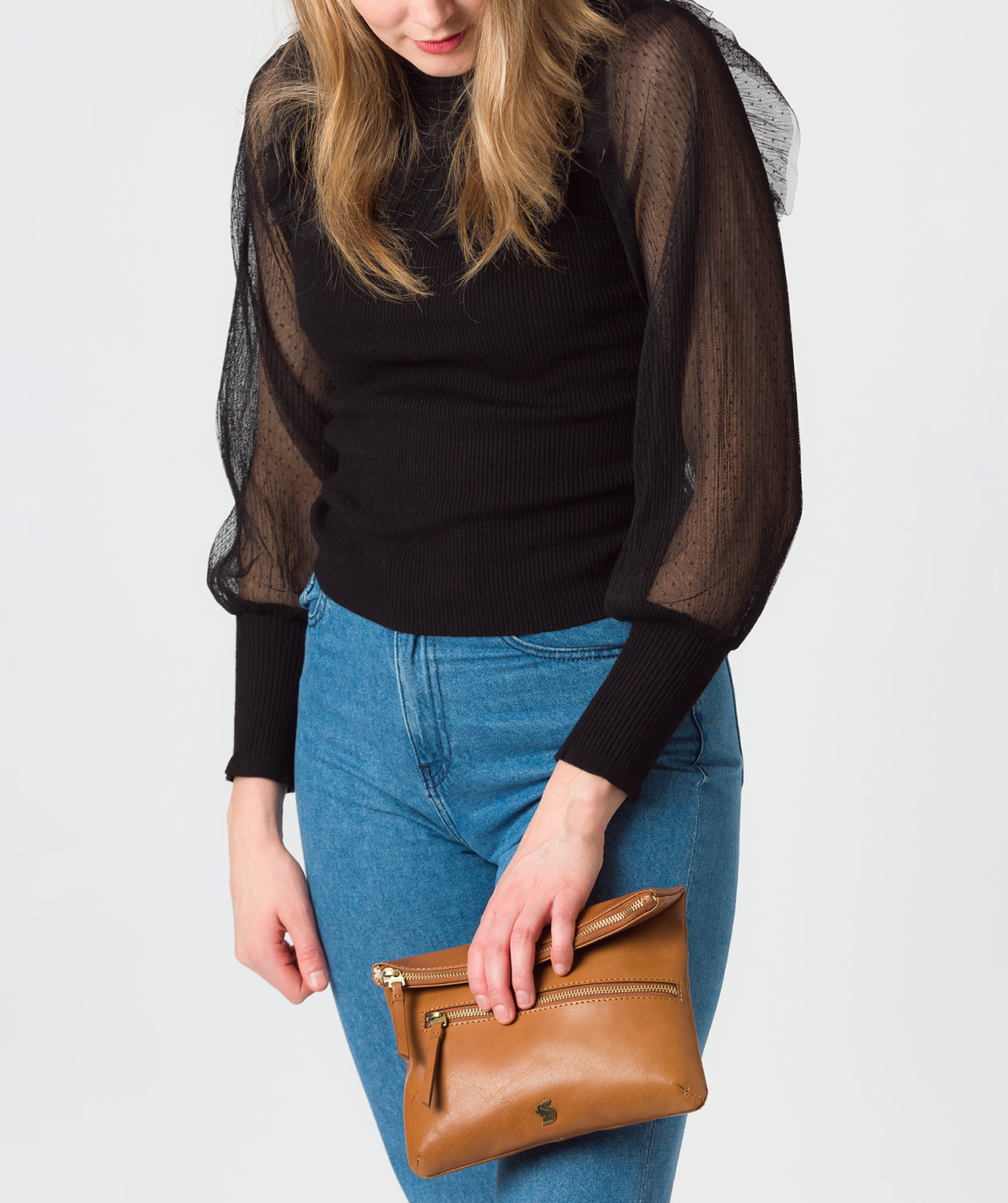 'Flare' Dark Tan Leather Clutch Bag